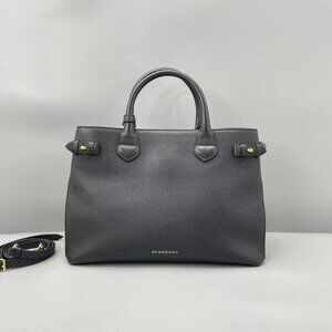 Burberry Black Leather and House Check Fabric Medium Banner Tote